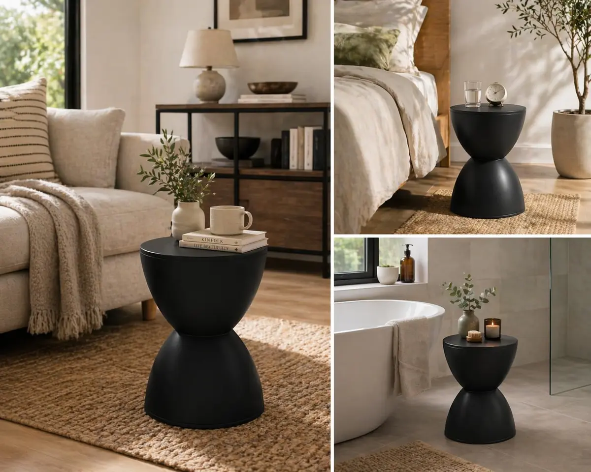 Euro Style Sallie Indoor/Outdoor Stool or End Table | Modern Hourglass Accent Style | UV- Protected Plastic 11.5in Diameter - view 4