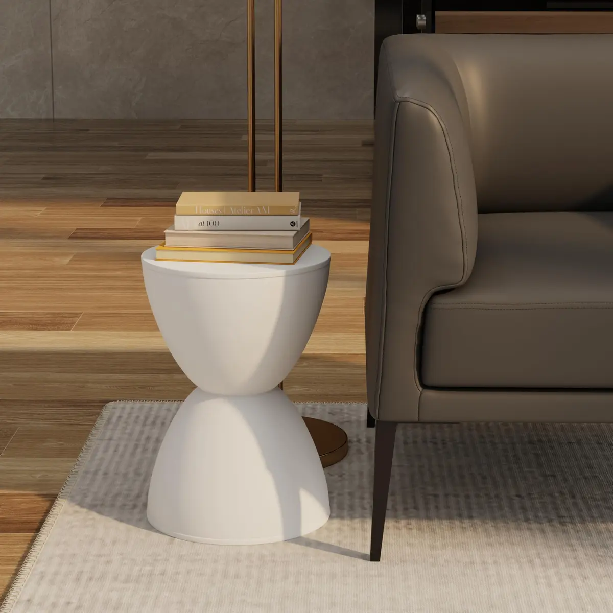 Euro Style Sallie Indoor/Outdoor Stool or End Table | Modern Hourglass Accent | UV-Protected Plastic White - view 6