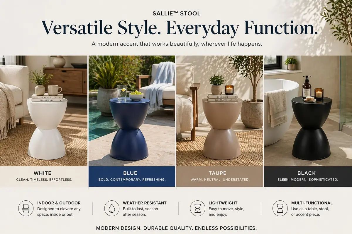 Euro Style Sallie Indoor/Outdoor Stool or End Table | Modern Hourglass Accent | UV-Protected Plastic White - view 8