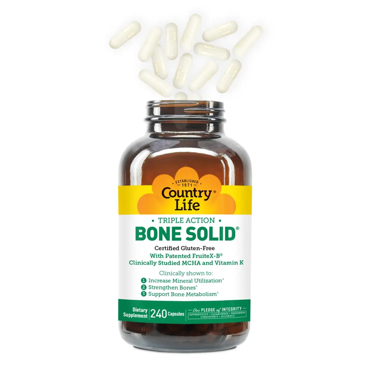 Country Life Triple Action Bone Solid, Calcium MCHA K2 D3, 240 Capsules | Supports Bone Strength & Density - view 5