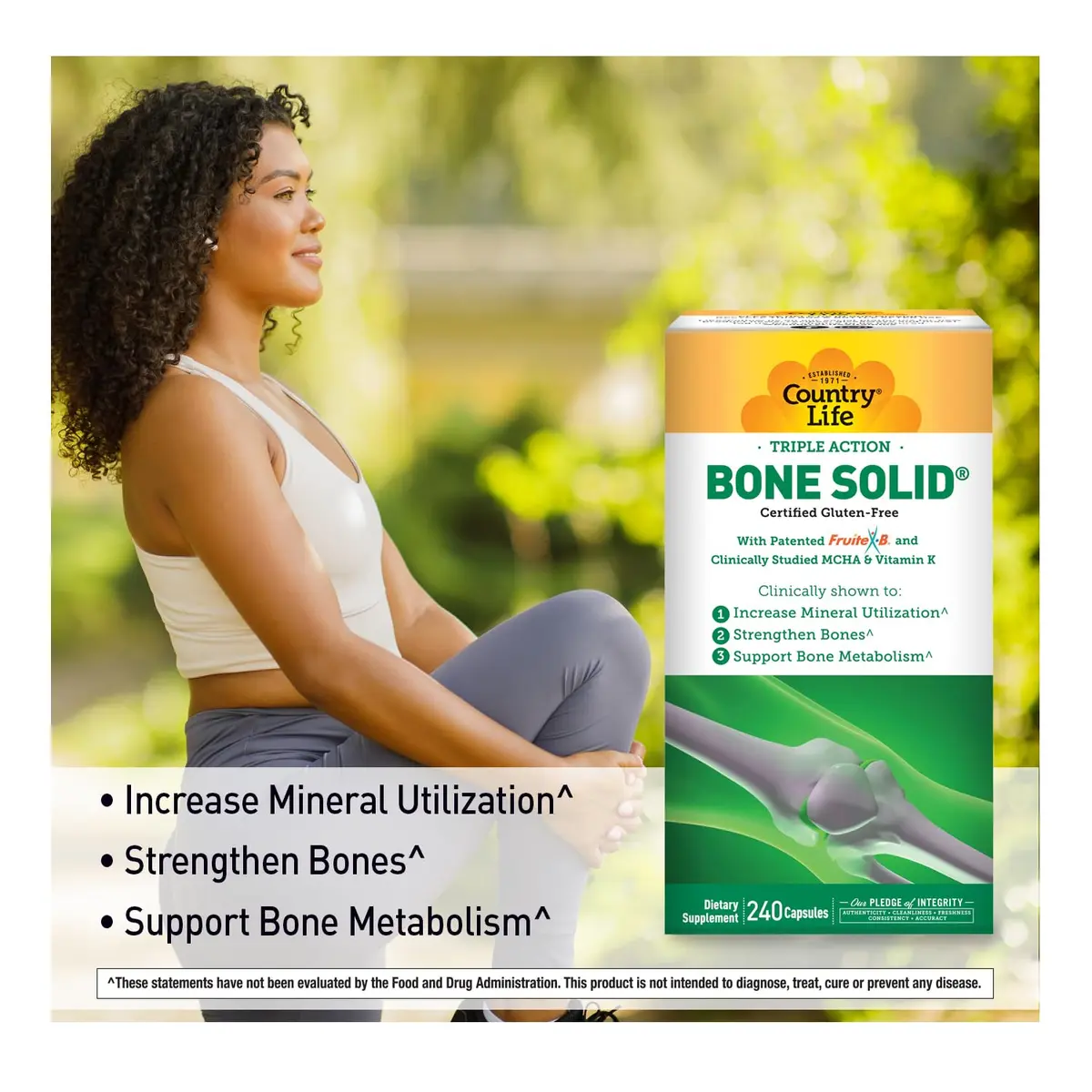 Country Life Triple Action Bone Solid, Calcium MCHA K2 D3, 240 Capsules | Supports Bone Strength & Density - view 2