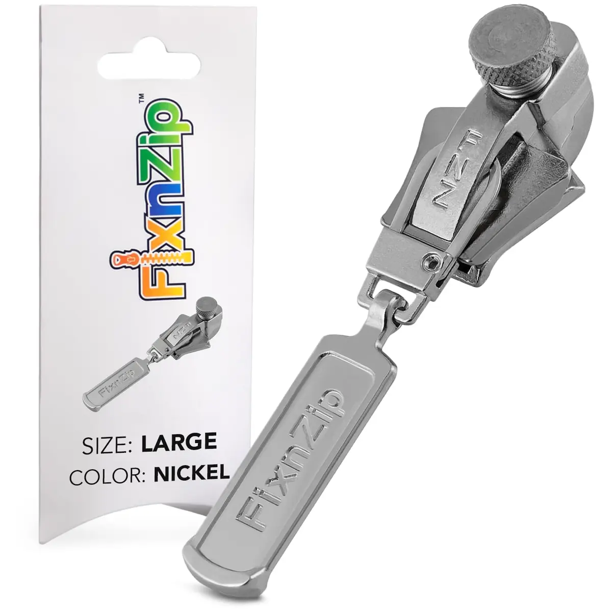 FixnZip Large Nickel Zipper Repair Kit | Universal Replacement Slider for Jackets, Bags & Wet Suits - main product image