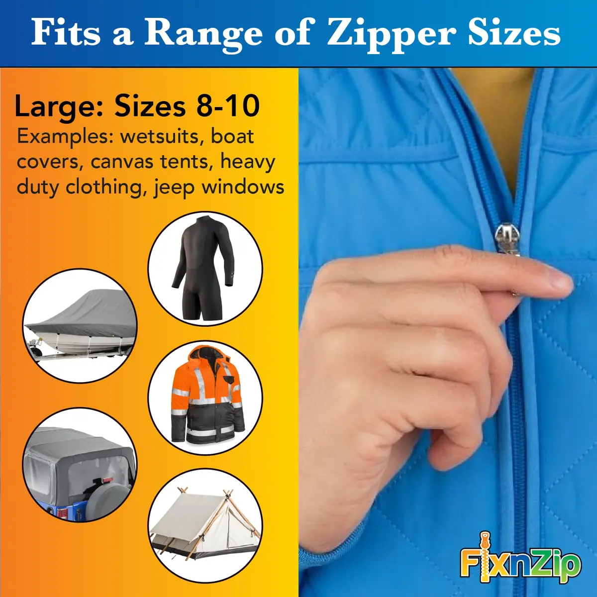 FixnZip Large Nickel Zipper Repair Kit | Universal Replacement Slider for Jackets, Bags & Wet Suits - view 3