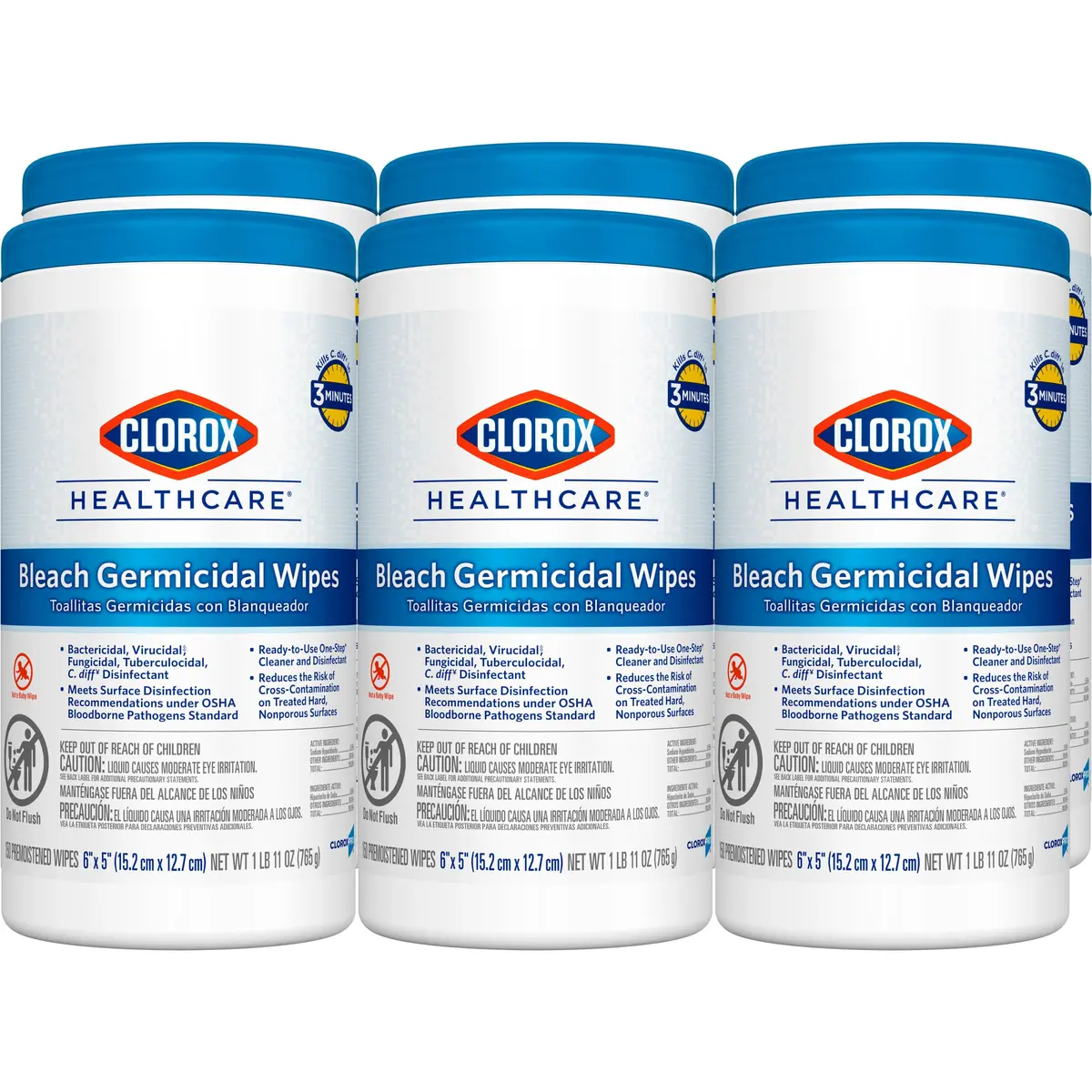 Clorox Healthcare Bleach Germicidal Disinfecting Wipes, 150 Ct., 6 Pk. | Fast-Acting Hospital-Grade Surface Disinfection - main product image