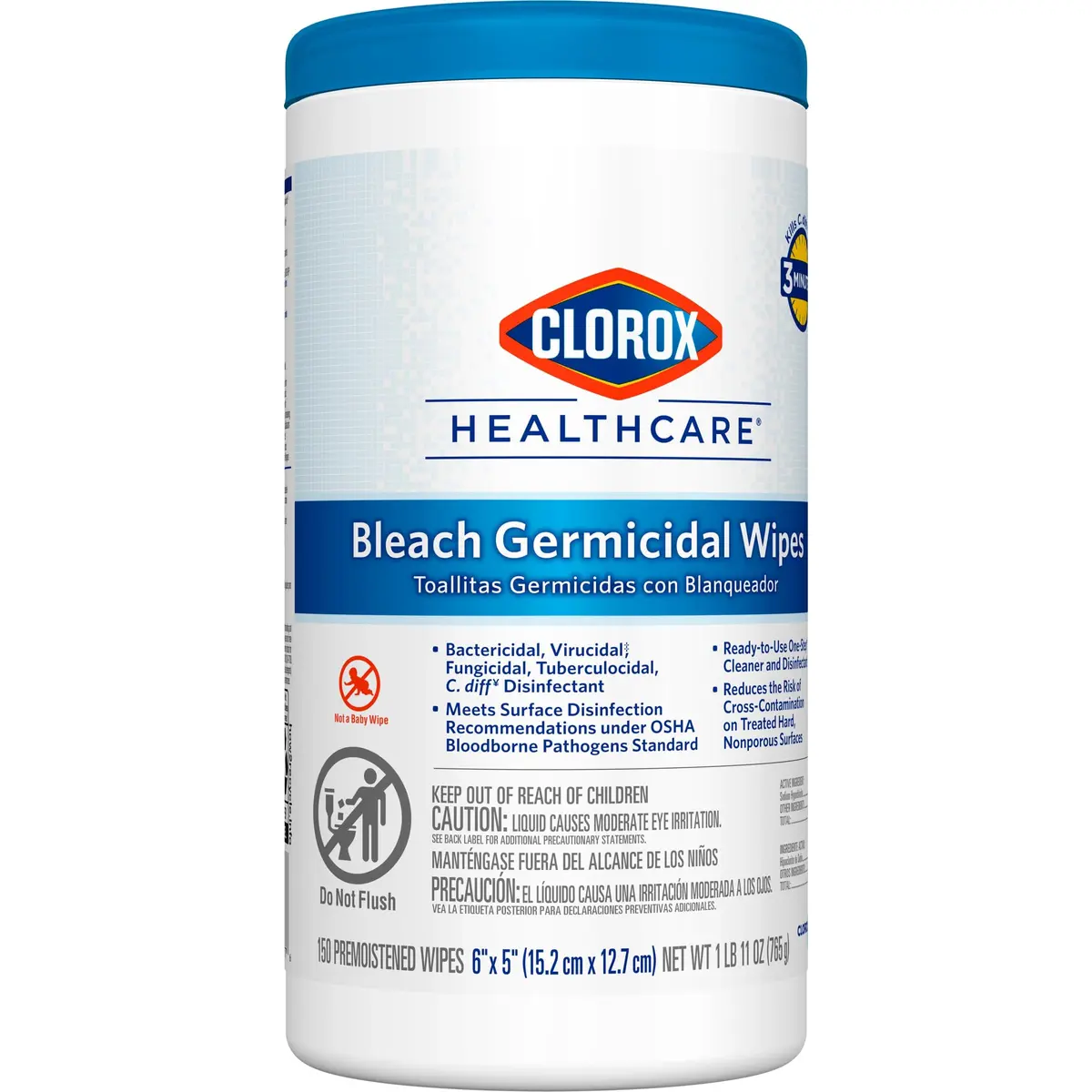 Clorox Healthcare Bleach Germicidal Disinfecting Wipes, 150 Ct., 6 Pk. | Fast-Acting Hospital-Grade Surface Disinfection - view 8