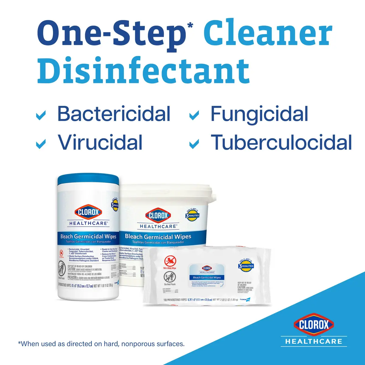 Clorox Healthcare Bleach Germicidal Disinfecting Wipes, 150 Ct., 6 Pk. | Fast-Acting Hospital-Grade Surface Disinfection - view 2