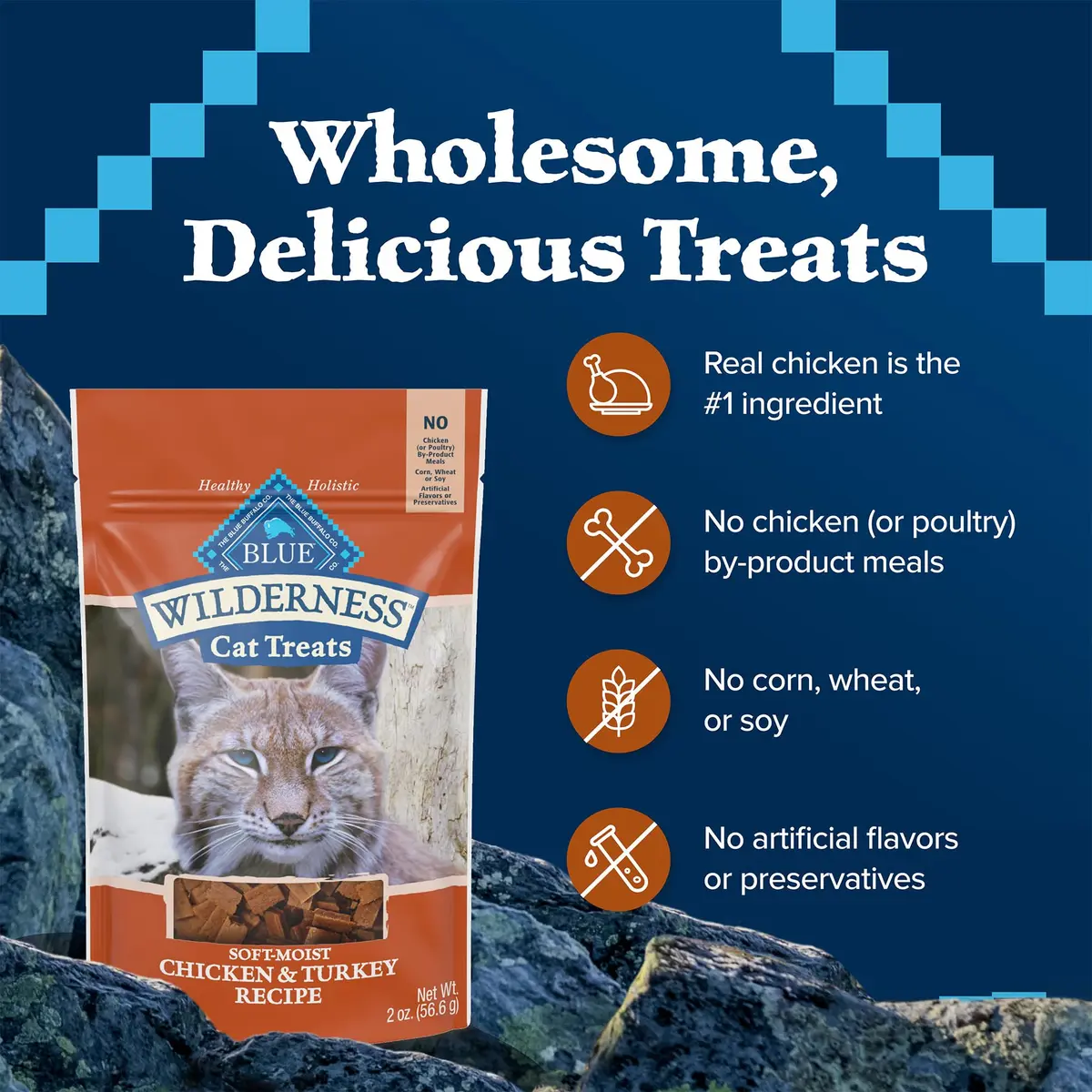 Blue Buffalo Wilderness Chicken & Turkey Soft Cat Treats 57g (2 oz) | Grain-Free, Real Meat First - view 7