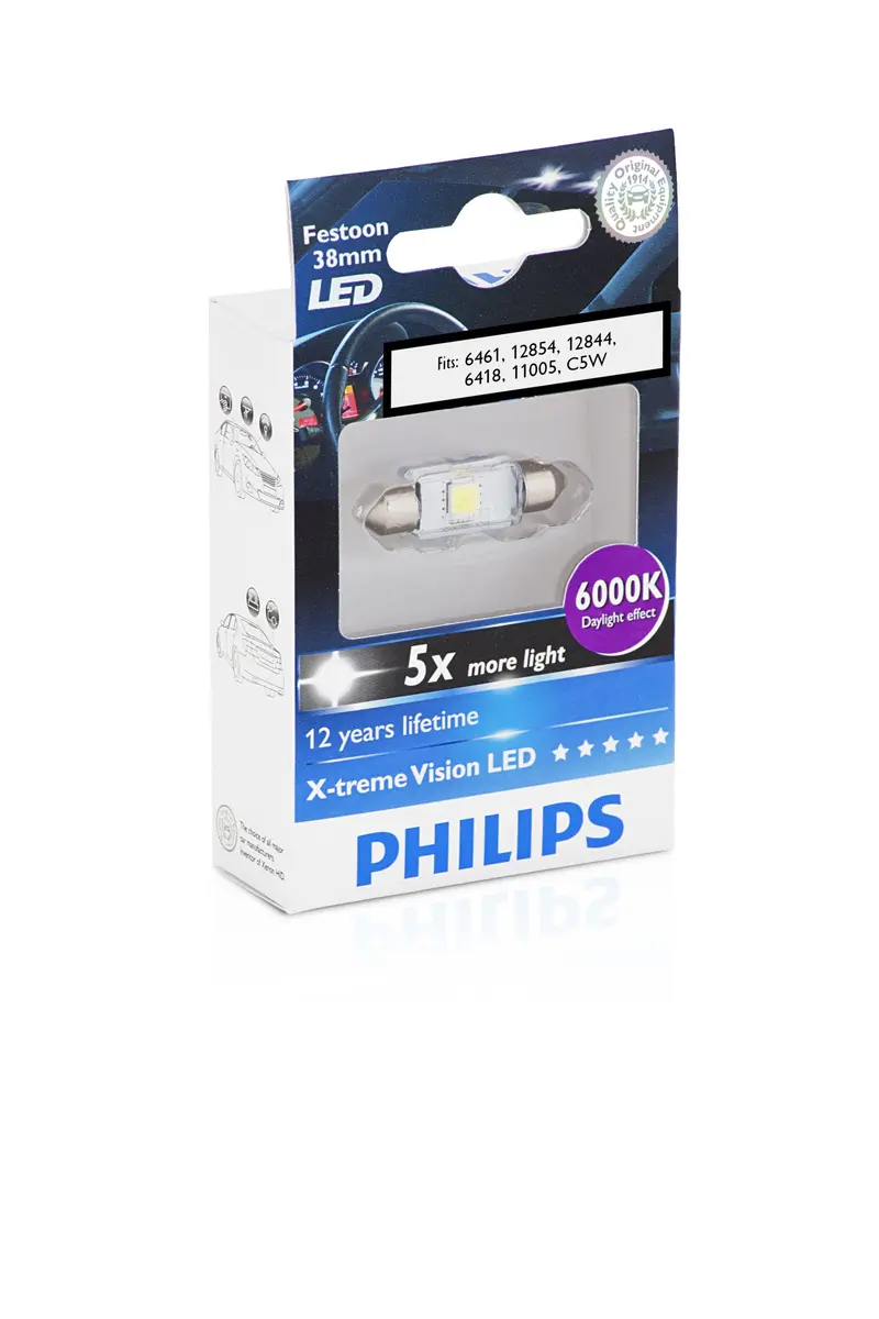 Philips XtremeVision 38mm Festoon LED Interior Light 6000K (15.75 inches) | Brighter, Cooler White Light for Cars - view 2