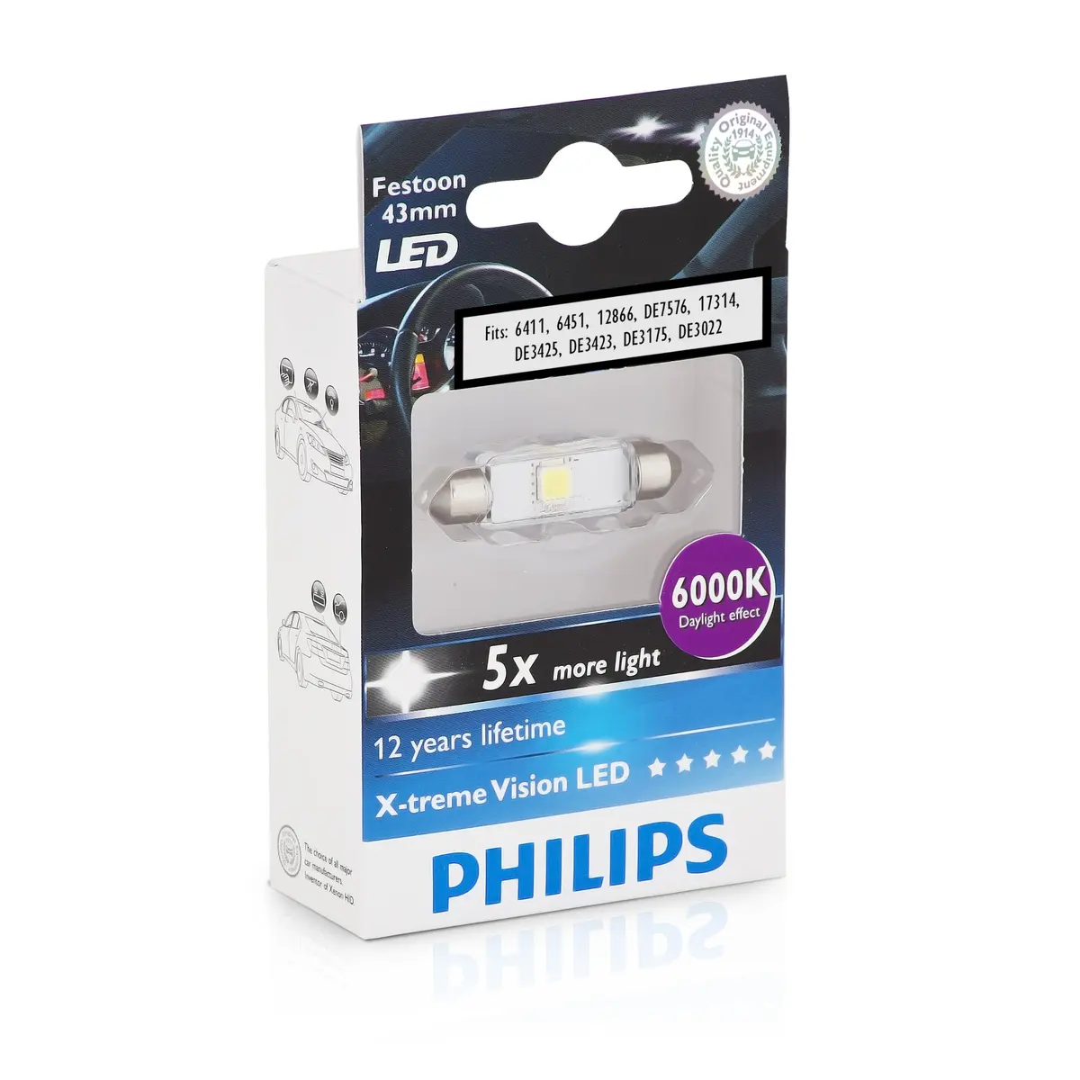 Philips 43mm festoon X-tremeVision LED 6000K Interior light | Xenon White, 6000K, 43mm, Plug & Play - view 2