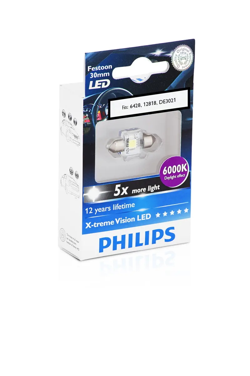 Philips X-tremeVision 30mm Festoon LED Interior Light 6000K (1.18 inches) | Brighter, Wider Beam for Car Cabin - view 2