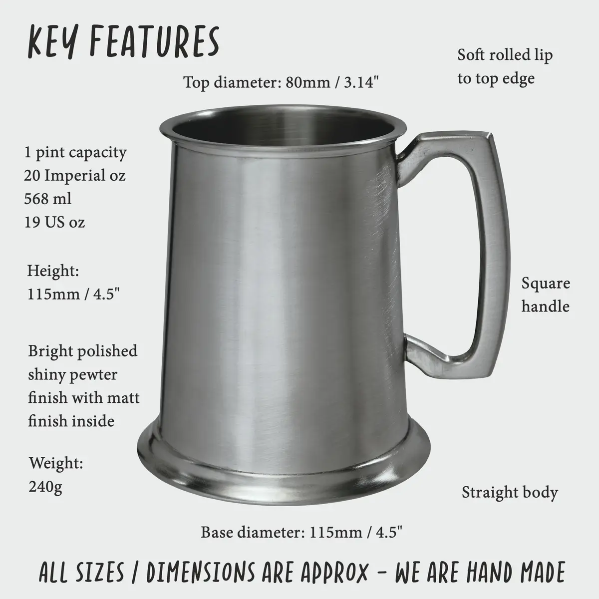 Wentworth Pewter 1 Pint Tankard - Antique Finish British Drinkware, Made in UK - main product image