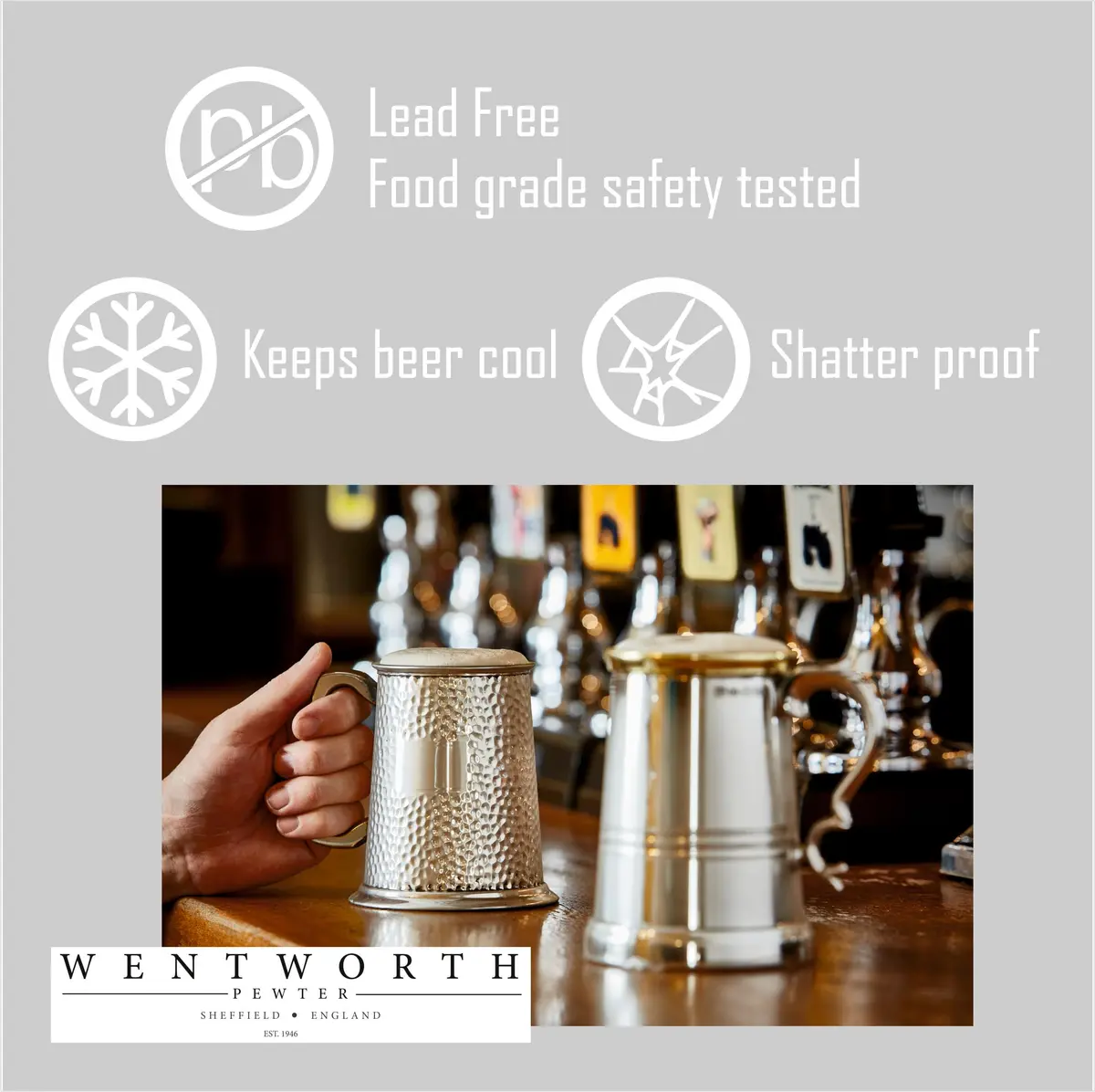Wentworth Pewter 1 Pint Tankard - Antique Finish British Drinkware, Made in UK - view 2