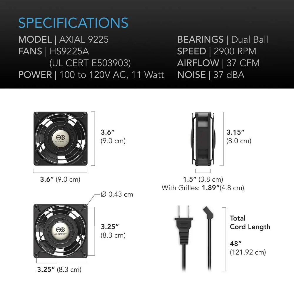 AC Infinity AXIAL 9225 Muffin Fan 92mm | High-Speed 120V AC Cooling Fan - view 6