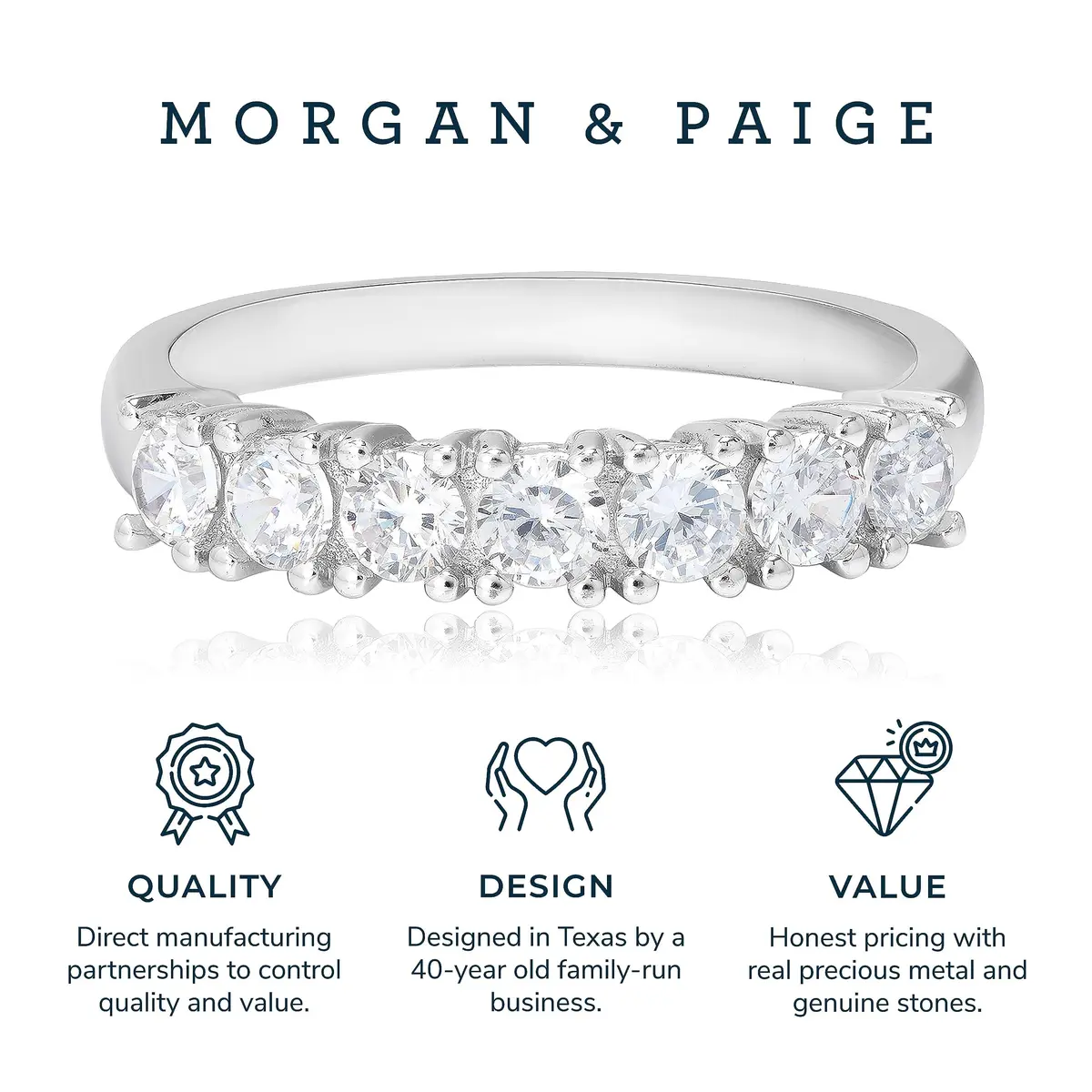 Morgan & Paige Silver Ring Size 7 | Platinum Plated CZ Wedding Band (70-120 chars) - view 7