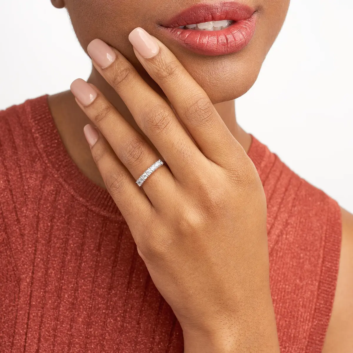 Morgan & Paige Silver Ring Size 7 | Platinum Plated CZ Wedding Band (70-120 chars) - view 2
