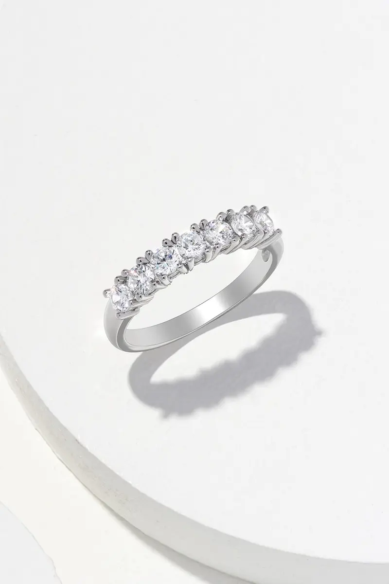 MORGAN & PAIGE Silver Platinum Plated CZ 7 Stone Wedding Ring Size 6 | Elegant Stackable Silver Band - view 5