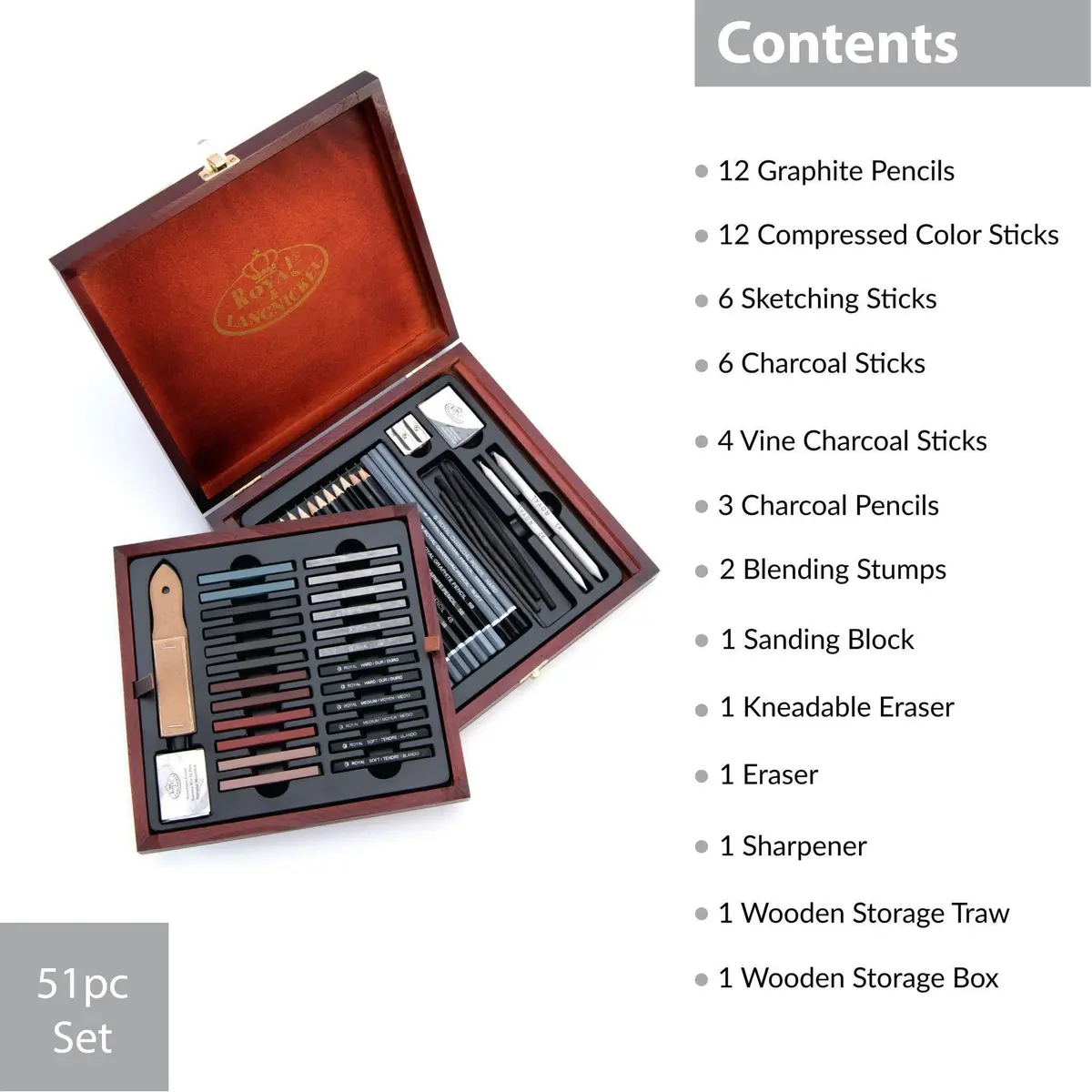 Royal & Langnickel RSET-SKET1600 Premier Sketch Pencil Art Set, 51-Piece | Premium Drawing Materials for Artists - view 7