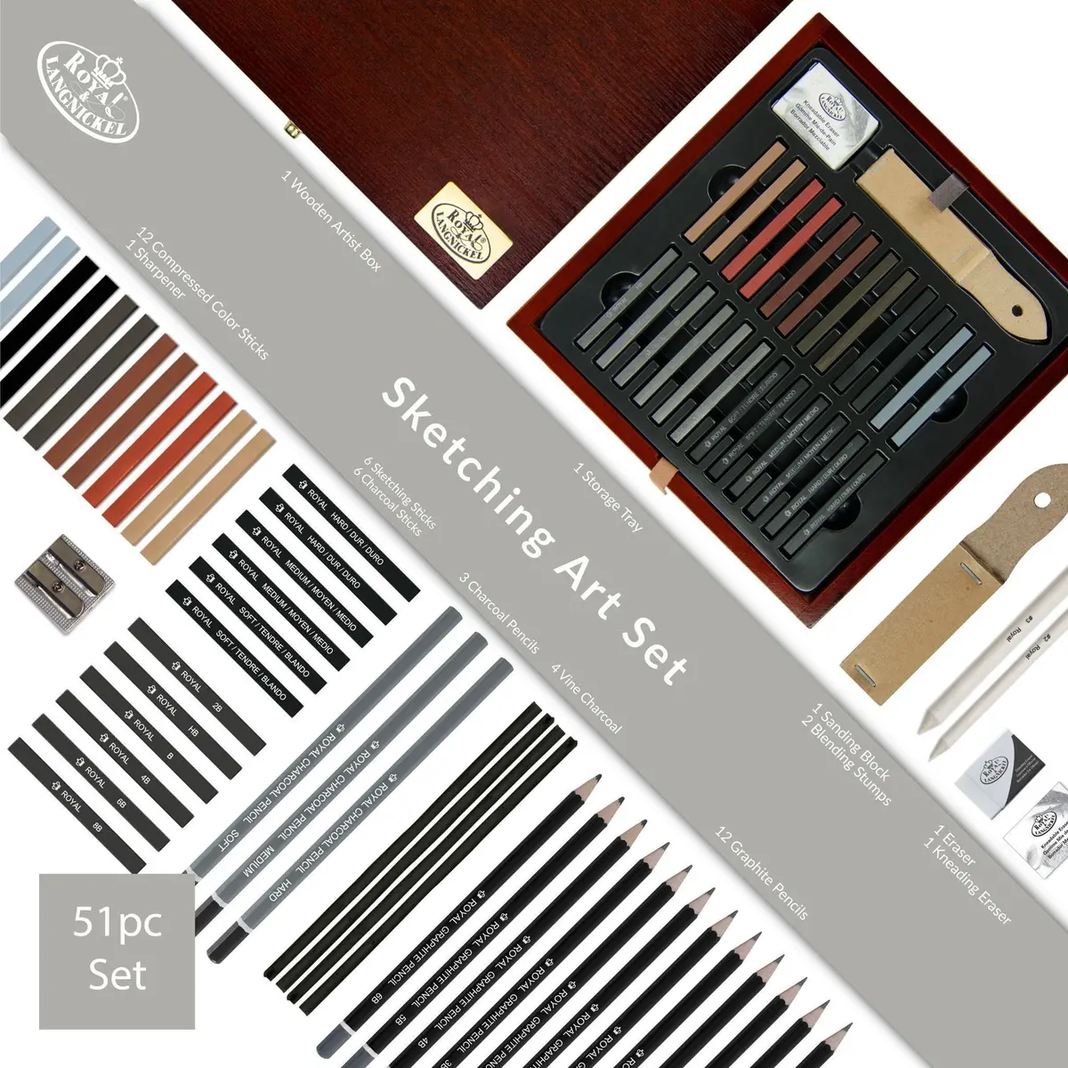 Royal & Langnickel RSET-SKET1600 Premier Sketch Pencil Art Set, 51-Piece | Premium Drawing Materials for Artists - view 9