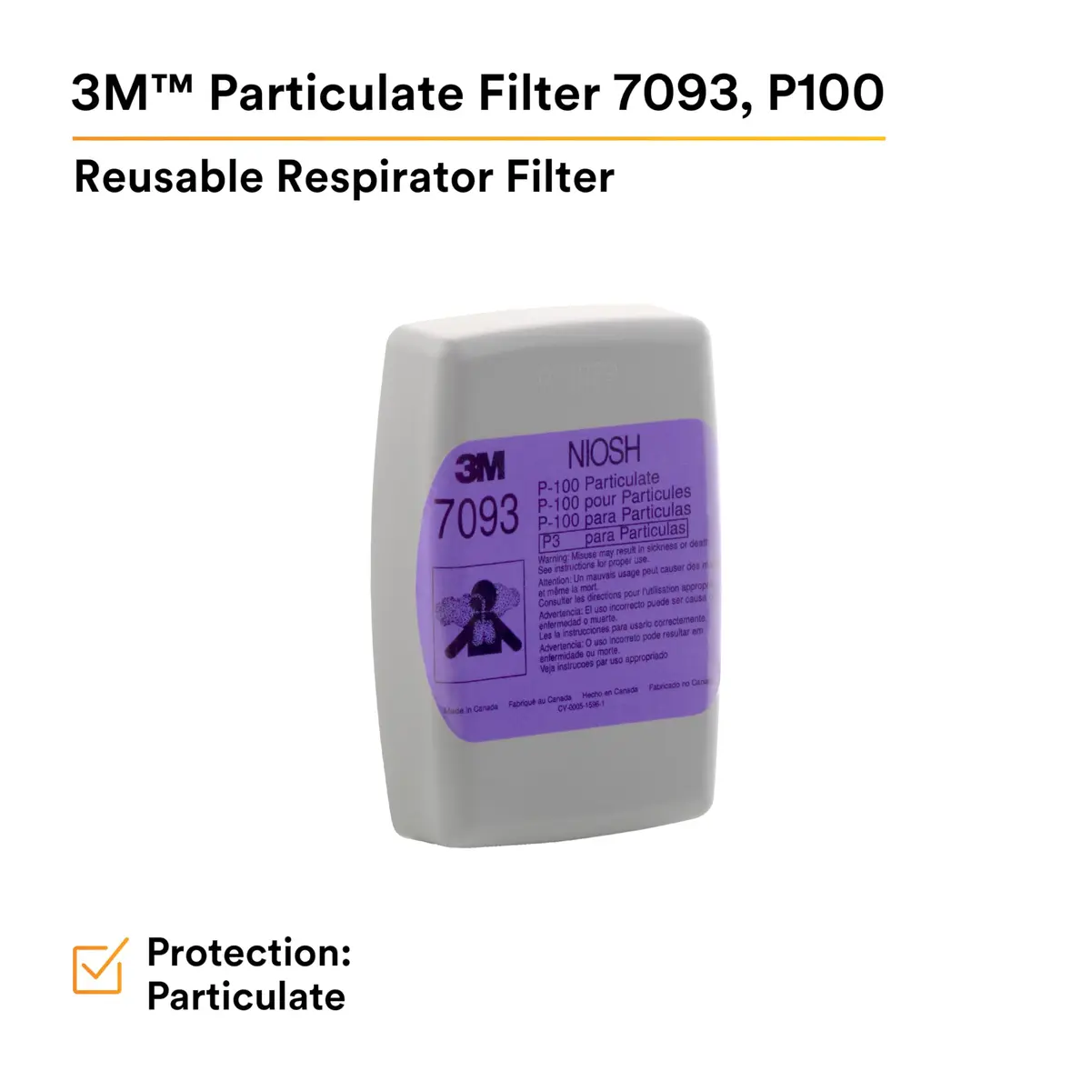 3M Particulate Filter 7093 P100 | High-Efficiency Oil & Non-Oil Particulates Filter (1 Pack of 12) - view 2