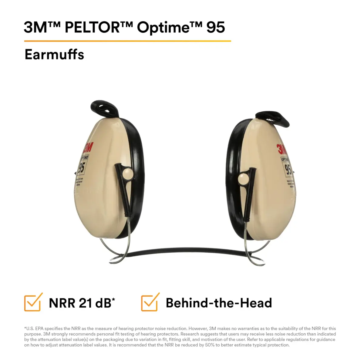 3M PELTOR Optime 95 Earmuffs, Behind-the-Head, 21 dB NRR | Industrial Hearing Protection - view 2