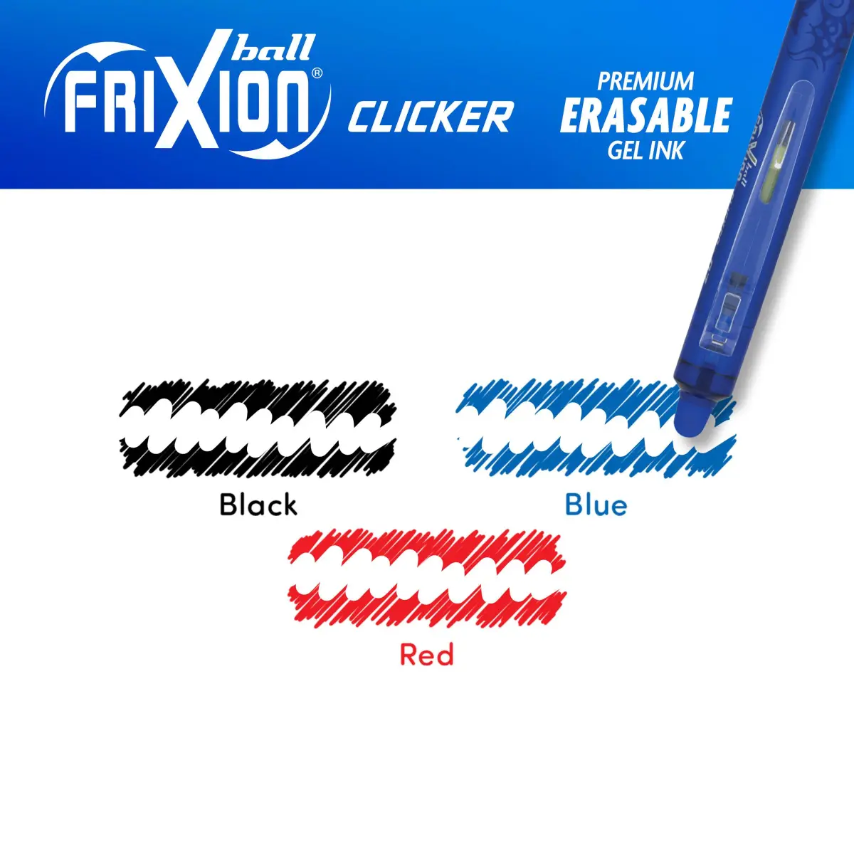 PILOT FriXion Clicker Erasable Pens, Black/Blue/Red Inks, 3-Pack | Smooth Ink Flow Writing Instrument - view 5