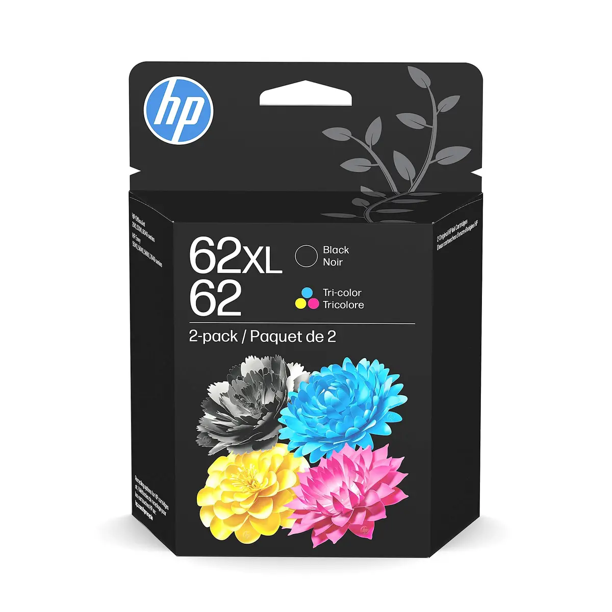 HP 62 Ink Cartridge Black XL and Tri-Color (Black XL + CMY) | 600 Pages Black, 165 Pages Tri-Color - main product image