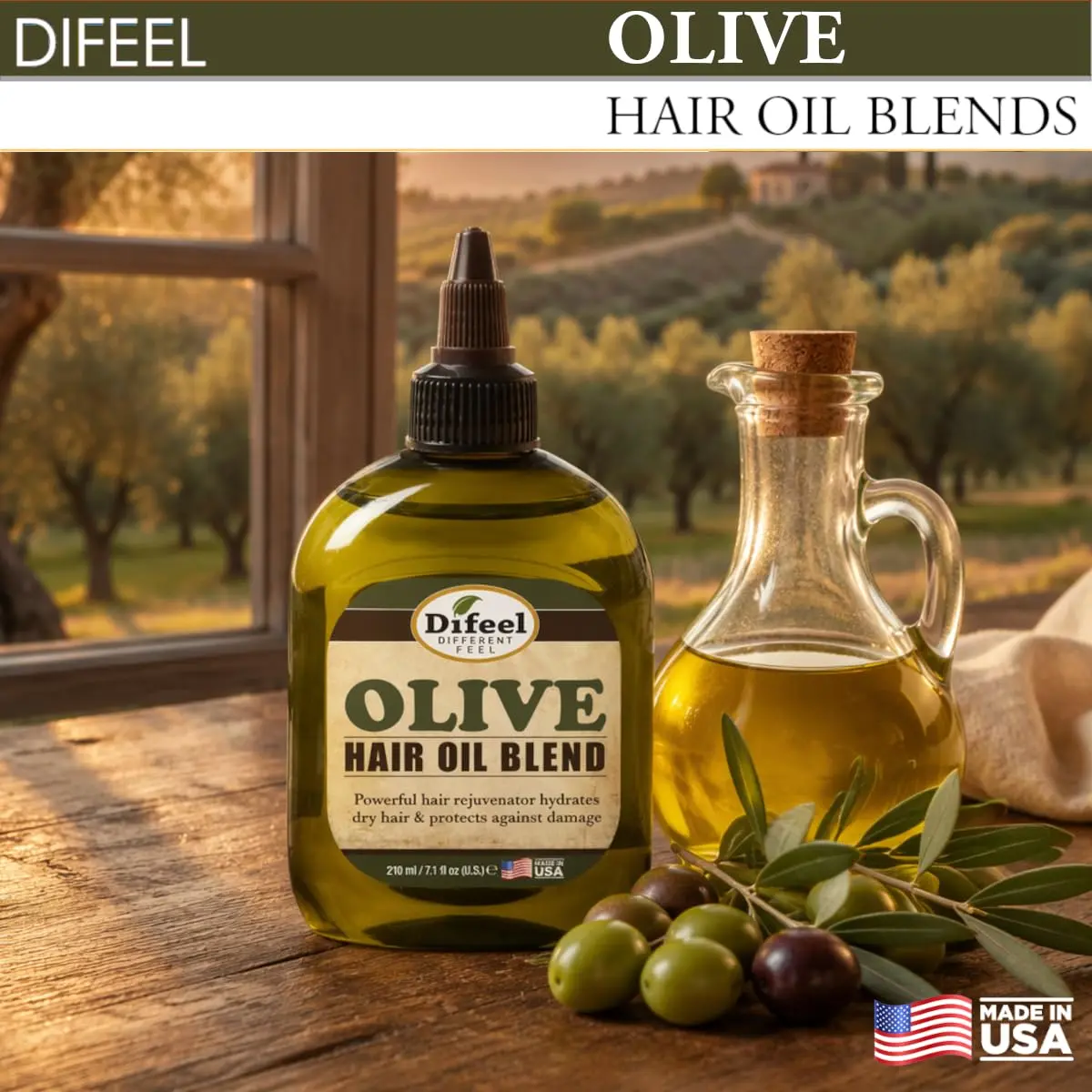 Difeel Olive Hair Oil Blend 74ml (2.5 Fl Oz) | Hydrates Dry Hair - view 3