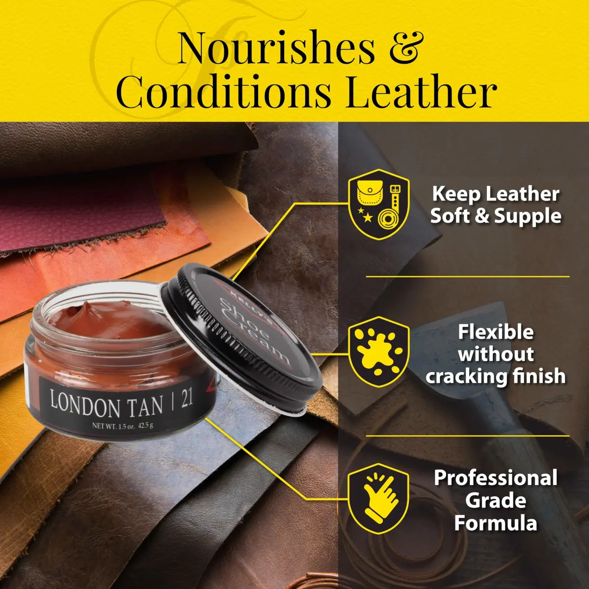 Kelly's London Tan Shoe Polish Cream 1.5 oz (44 ml) | Professional Leather Care - view 5