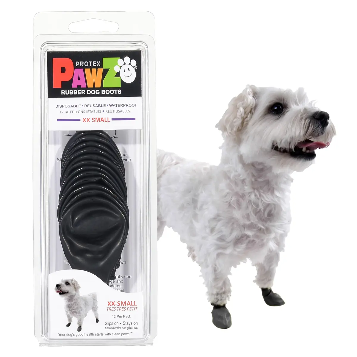 Protex PawZ Rubber Dog Boots - Waterproof Non-Slip Dog Shoes & Booties, 12 Pack | All-Weather Paw Protection for Small Dogs - main product image