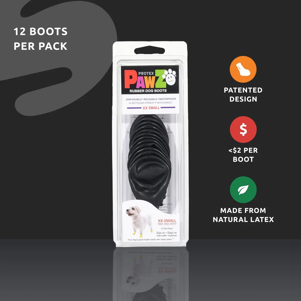 Protex PawZ Rubber Dog Boots - Waterproof Non-Slip Dog Shoes & Booties, 12 Pack | All-Weather Paw Protection for Small Dogs - view 2