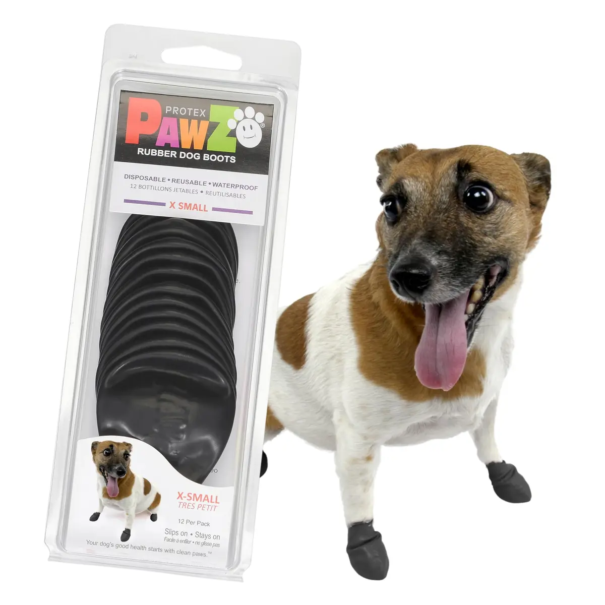 Protex PawZ Rubber Dog Boots Waterproof Non-Slip Shoes 12 Pack | All-Weather Paw Protection (120 chars) - main product image