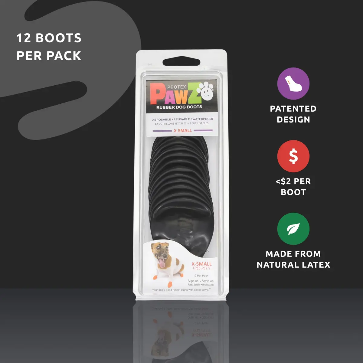 Protex PawZ Rubber Dog Boots Waterproof Non-Slip Shoes 12 Pack | All-Weather Paw Protection (120 chars) - view 2