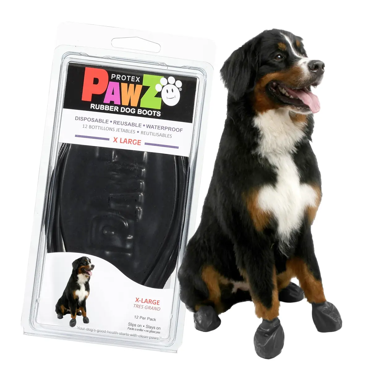 PawZ Rubber Dog Boots - Waterproof Non-Slip Dog Shoes for Hot Pavement, 12 Pack XL - main product image