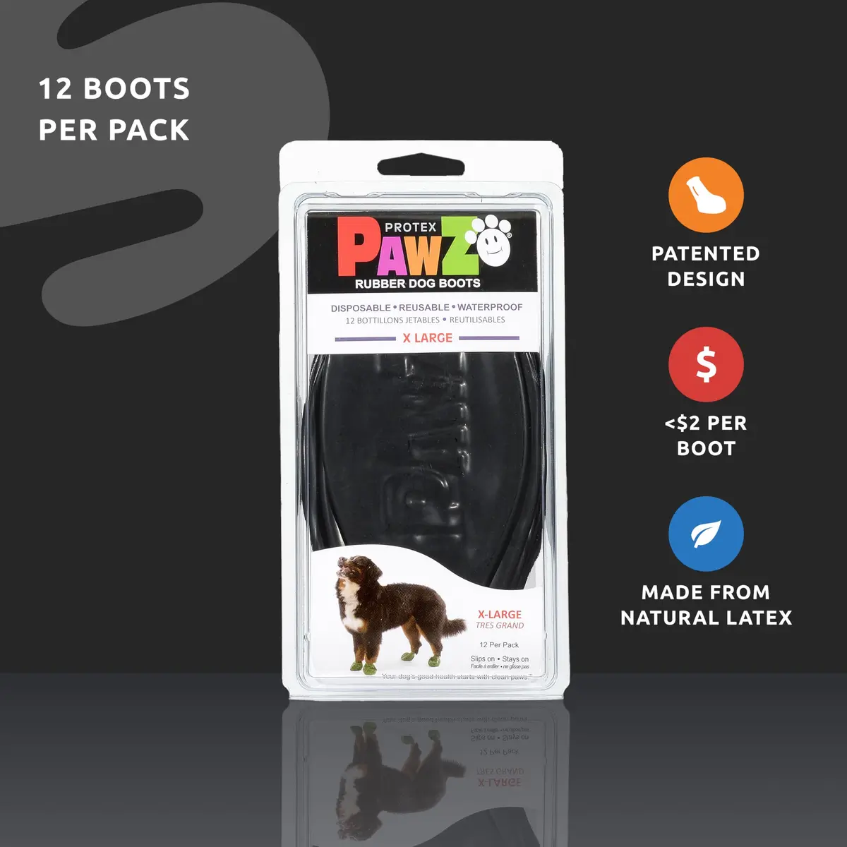 PawZ Rubber Dog Boots - Waterproof Non-Slip Dog Shoes for Hot Pavement, 12 Pack XL - view 2