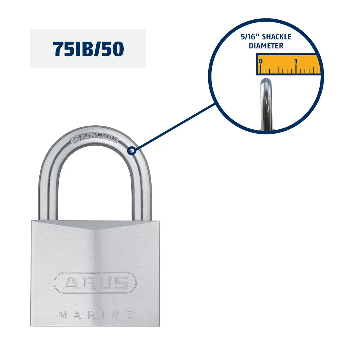 ABUS 75IB/50 Marine Grade Chrome Plated Brass Padlock 50mm (1.97in) with 2 Keys | Rust Resistant Security for Outdoor Use - view 2