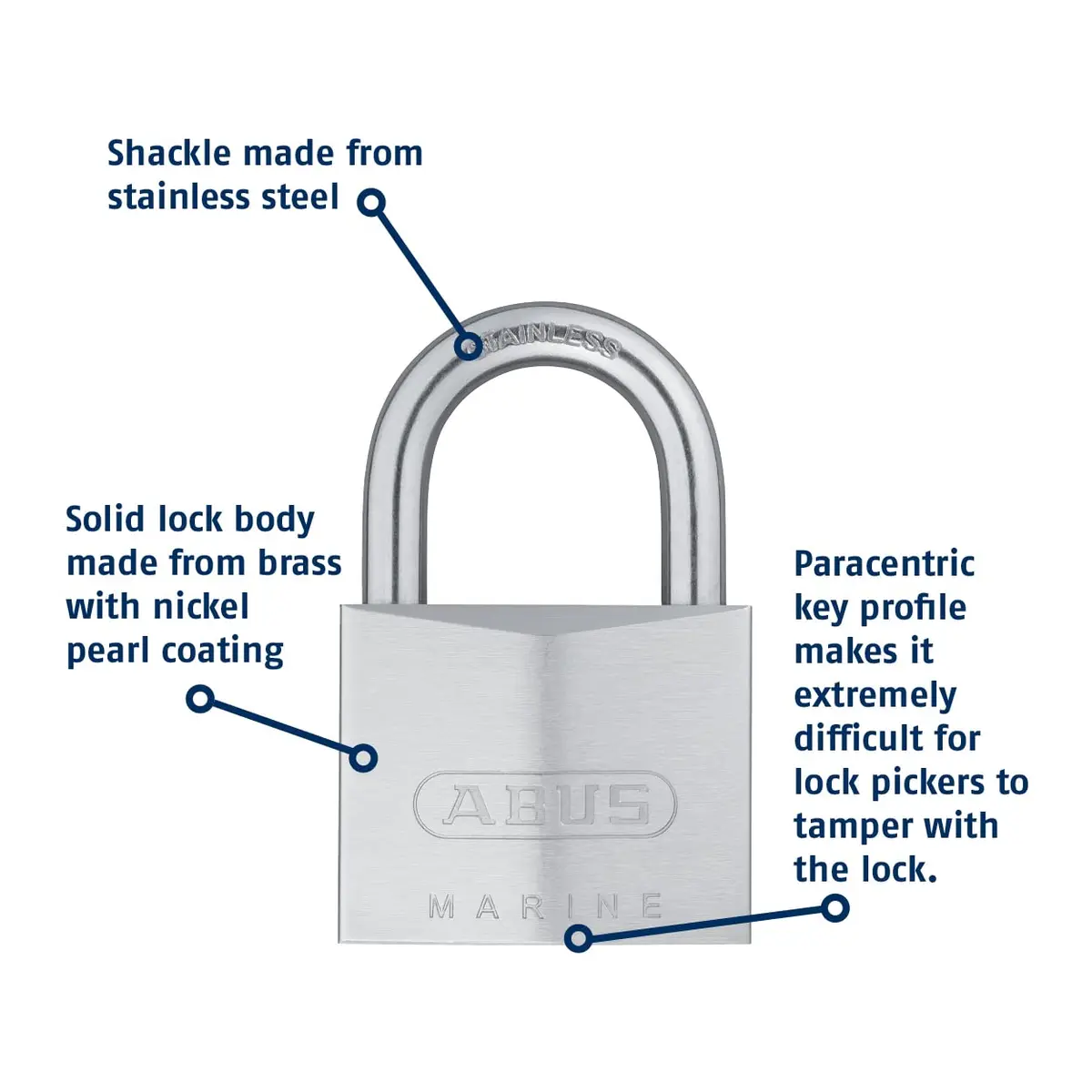 ABUS 75IB/50 Marine Grade Chrome Plated Brass Padlock 50mm (1.97in) with 2 Keys | Rust Resistant Security for Outdoor Use - view 3