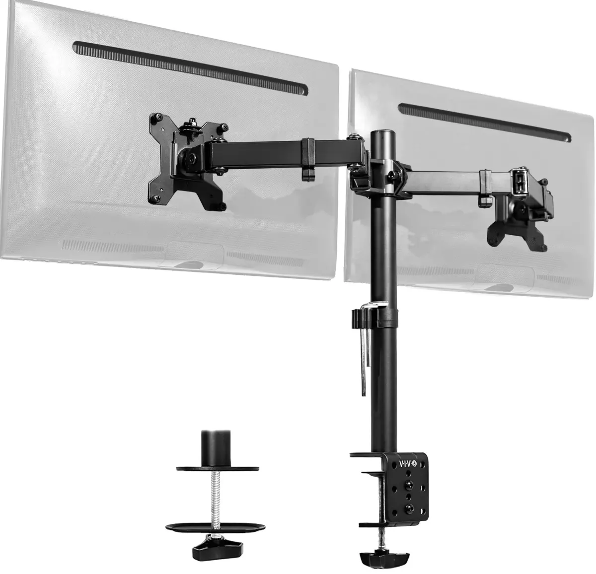 VIVO Dual Monitor Desk Mount STAND-V002 | Heavy Duty Steel Stand for 2 Screens up to 30" & 22lbs Each, Black - main product image