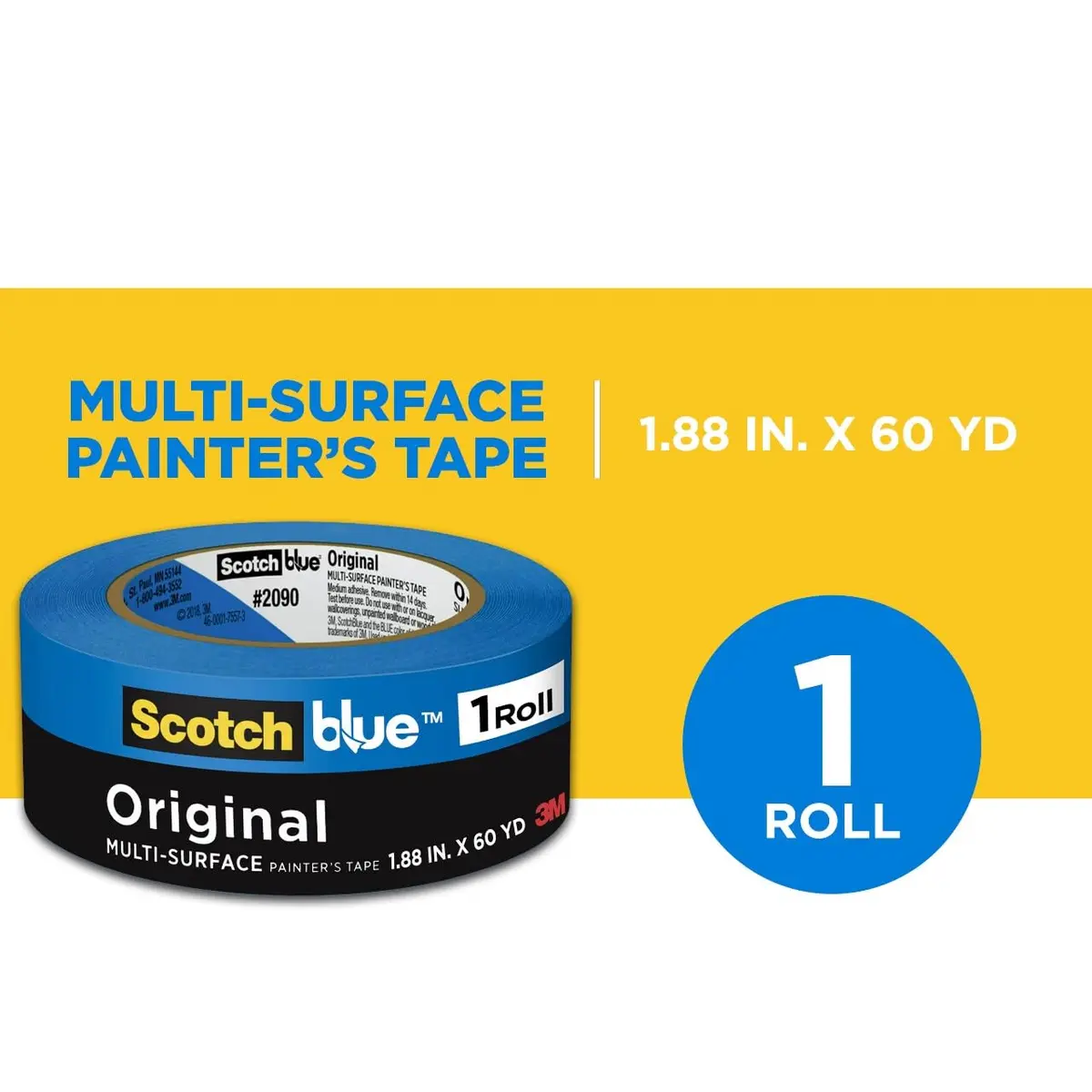3M ScotchBlue Original Painter's Tape 1.88 in x 60 yd | Multi-Surface, Medium Adhesive, UV Resistant - view 2