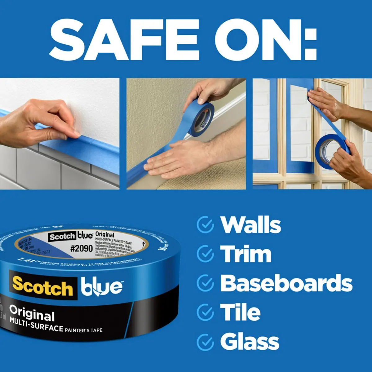 3M ScotchBlue Original Painter's Tape 1.88 in x 60 yd | Multi-Surface, Medium Adhesive, UV Resistant - view 3