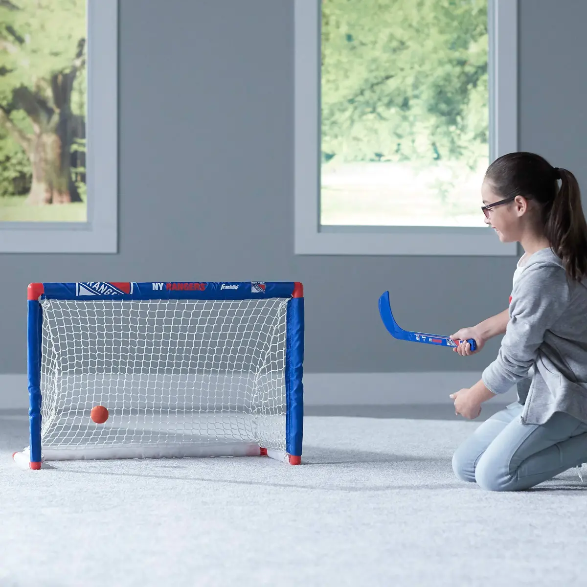 Franklin Sports NHL Team Mini Hockey Set with Sticks and Ball | Ages 3+ Indoor Knee Play - view 6