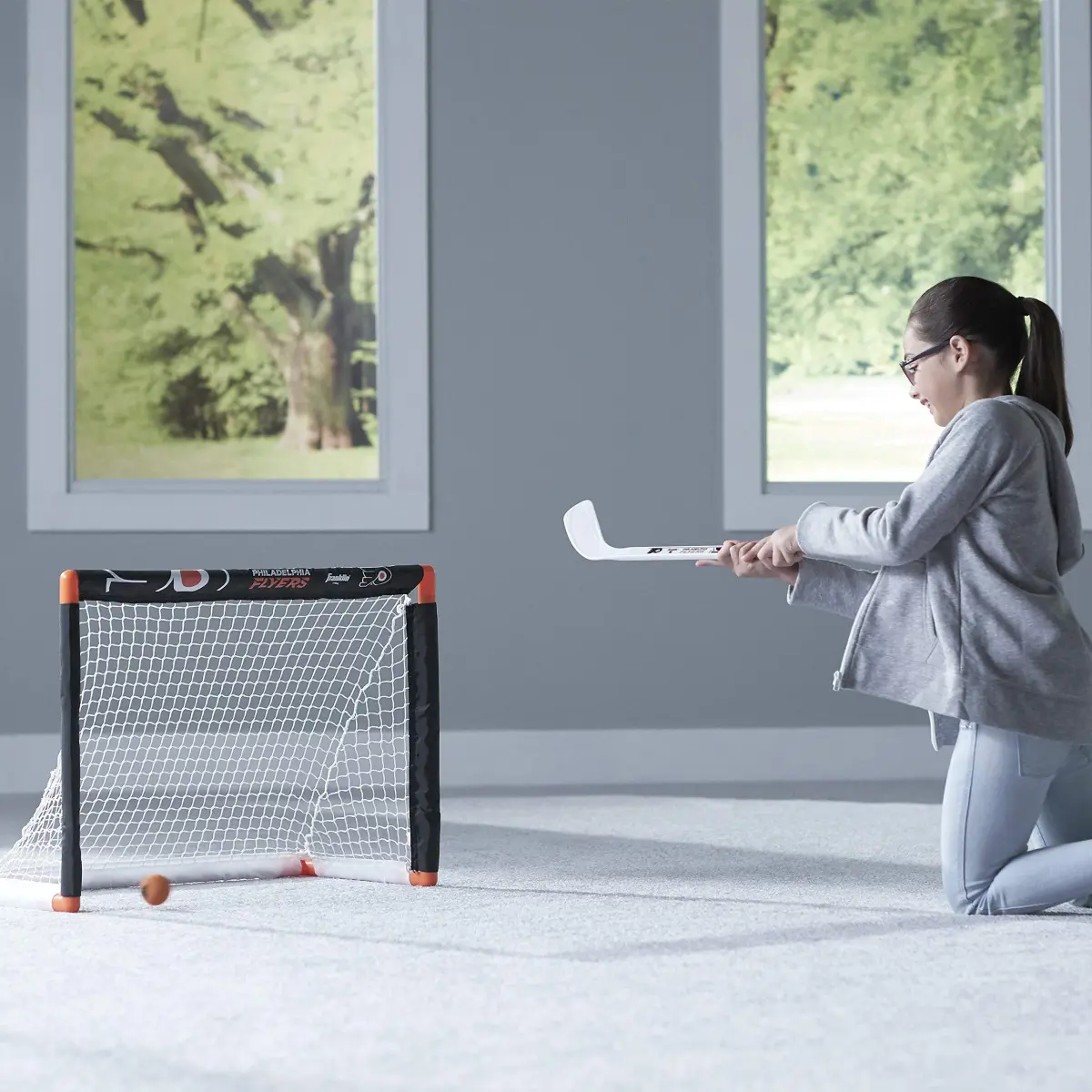 Franklin Sports NHL Philadelphia Flyers Mini Hockey Goal + Stick Set | Ages 3+ Indoor Knee Hockey - view 8