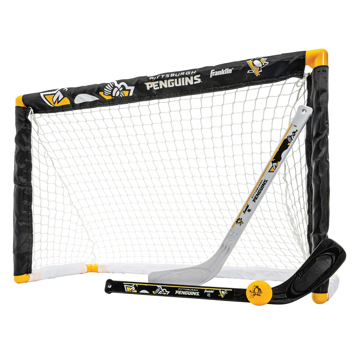 Franklin Sports NHL Mini Hockey Goal + Stick Set - Pittsburgh Penguins 76 cm (28 in) x 51 cm (20 in) | Official NHL Team Toy - main product image