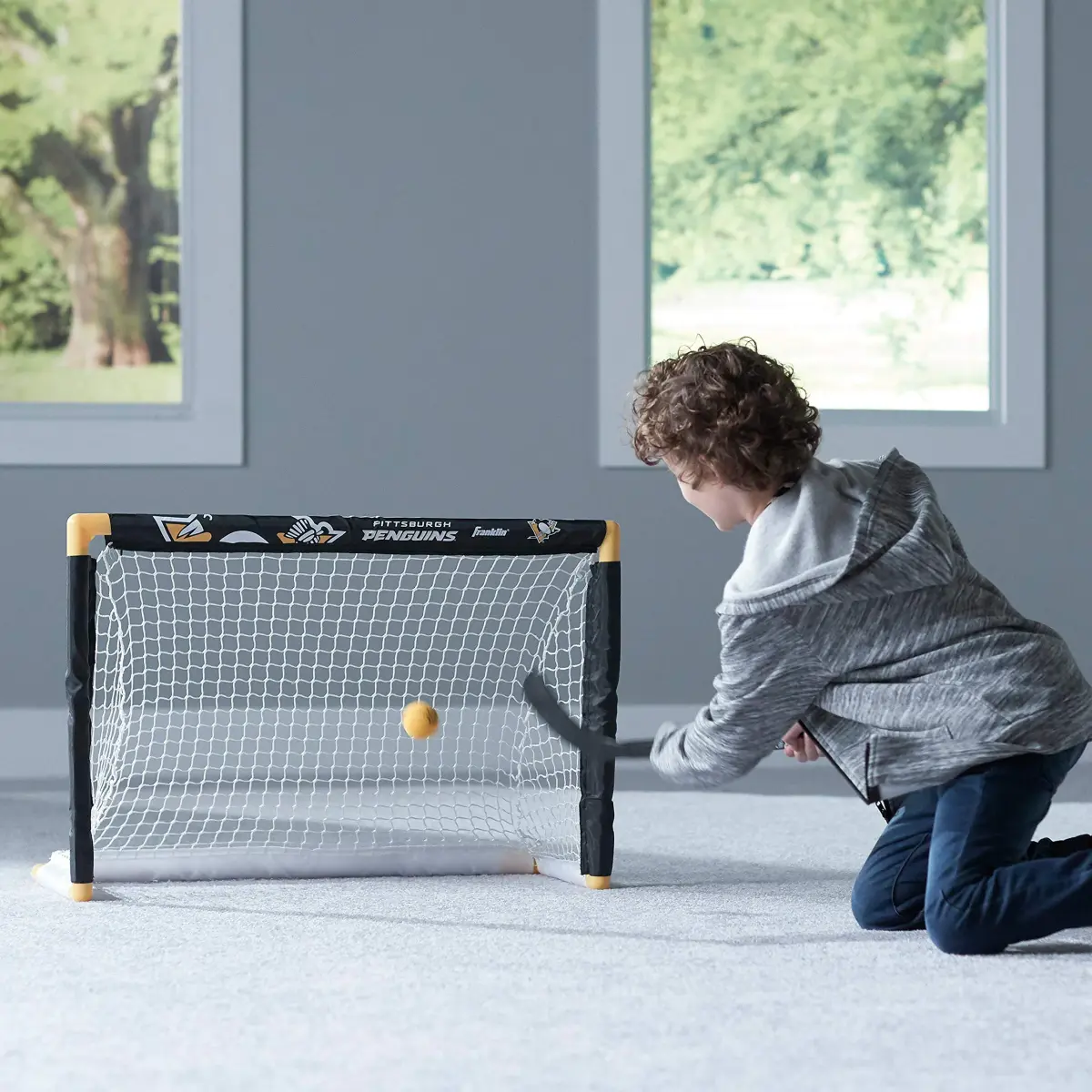 Franklin Sports NHL Mini Hockey Goal + Stick Set - Pittsburgh Penguins 76 cm (28 in) x 51 cm (20 in) | Official NHL Team Toy - view 6