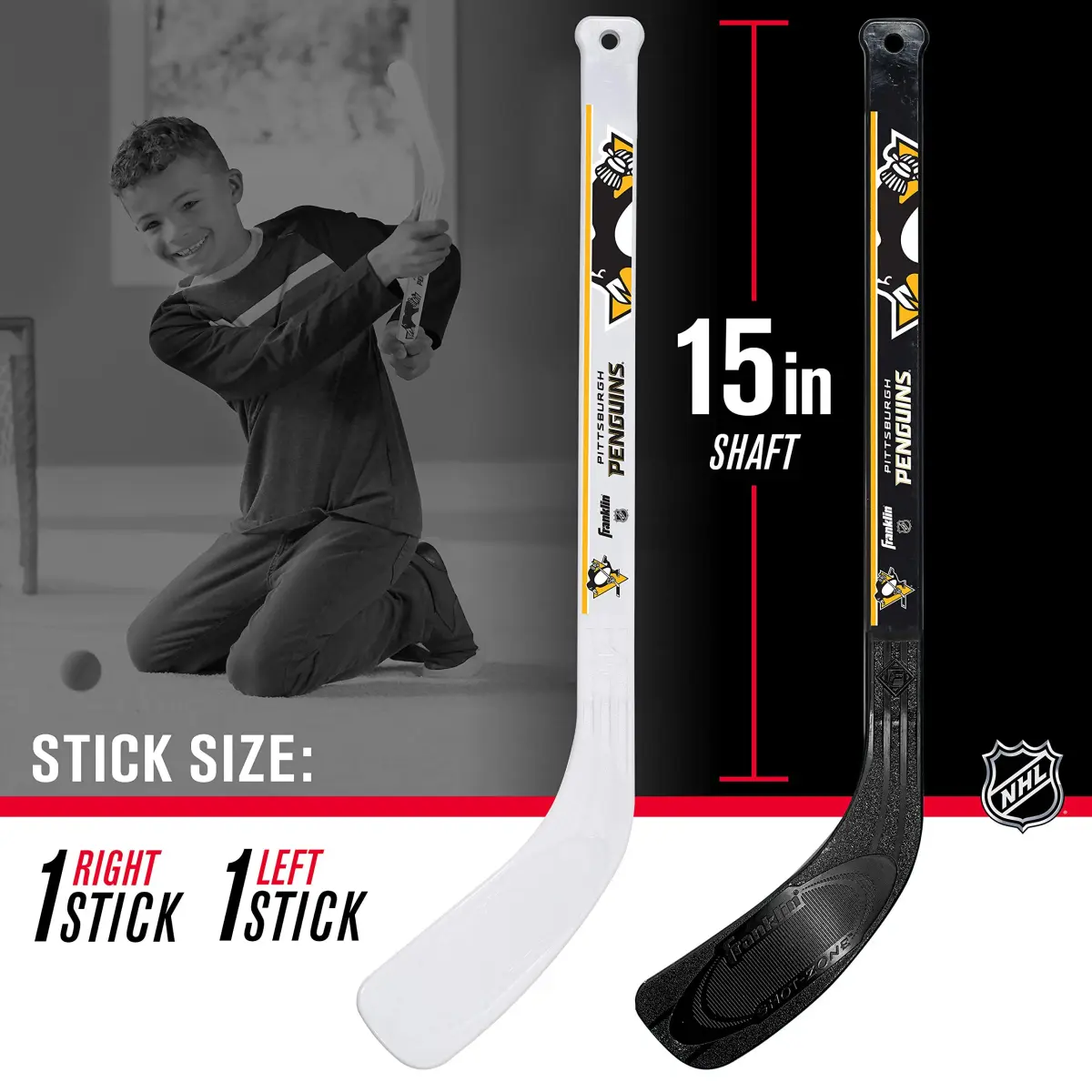 Franklin Sports NHL Mini Hockey Goal + Stick Set - Pittsburgh Penguins 76 cm (28 in) x 51 cm (20 in) | Official NHL Team Toy - view 4