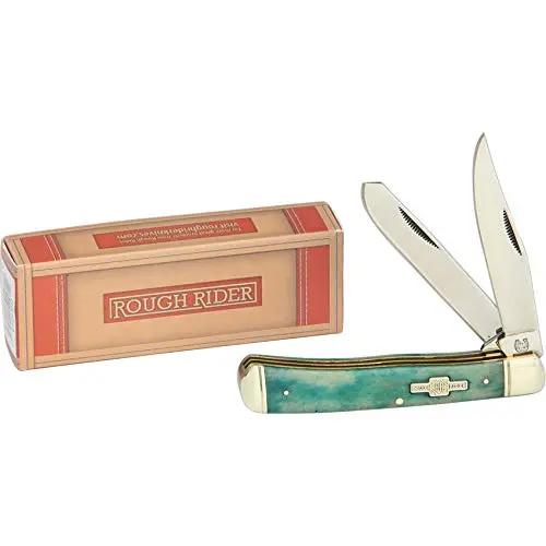 Rough Rider Trapper Knife 4.125 in | Stainless Steel Clip & Spey Blades, Turquoise Bone Handle - view 3