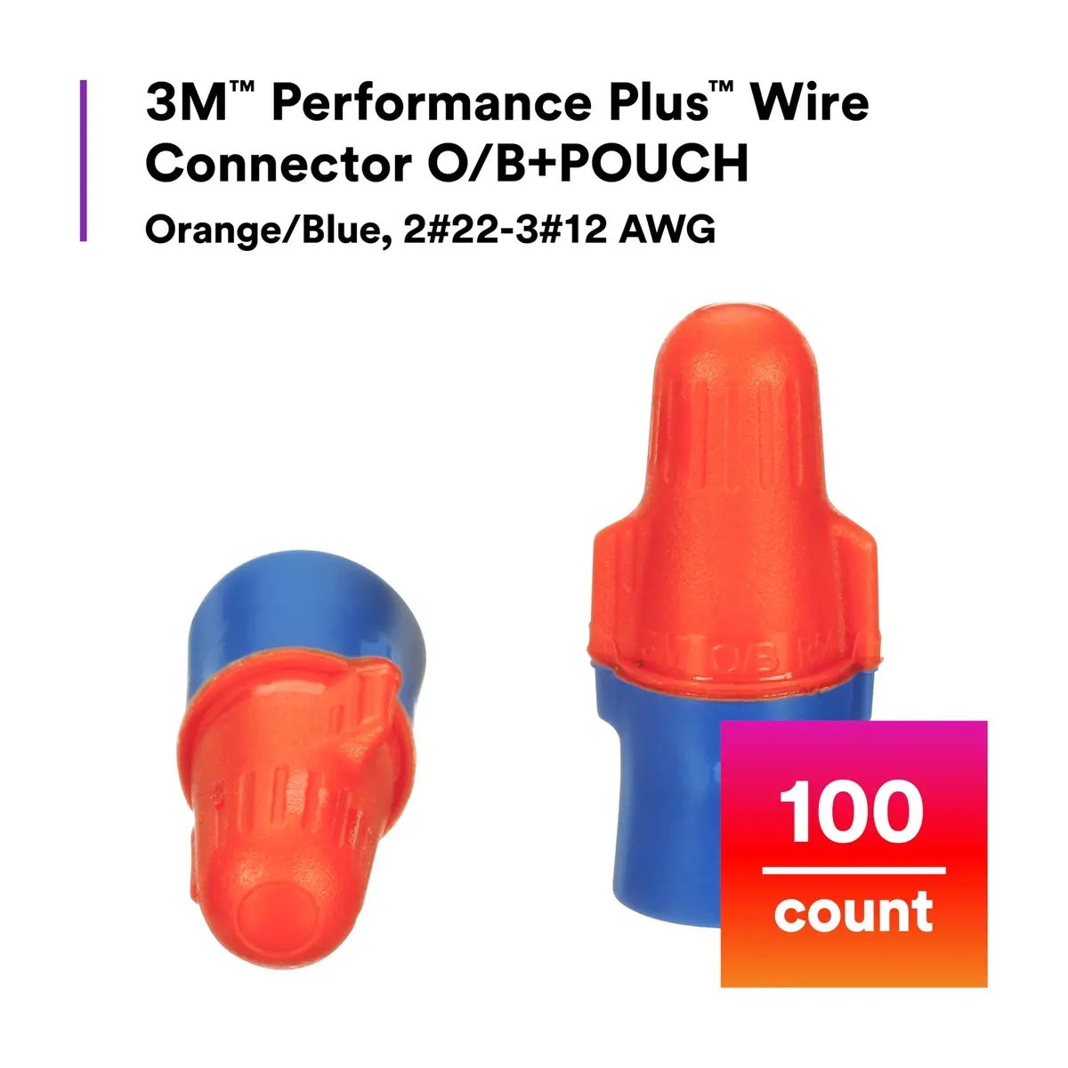 3M Performance Plus Wire Connector, O/B+ Pouch, 22-12 AWG | UL Listed, CSA Certified, Orange/Blue - view 2