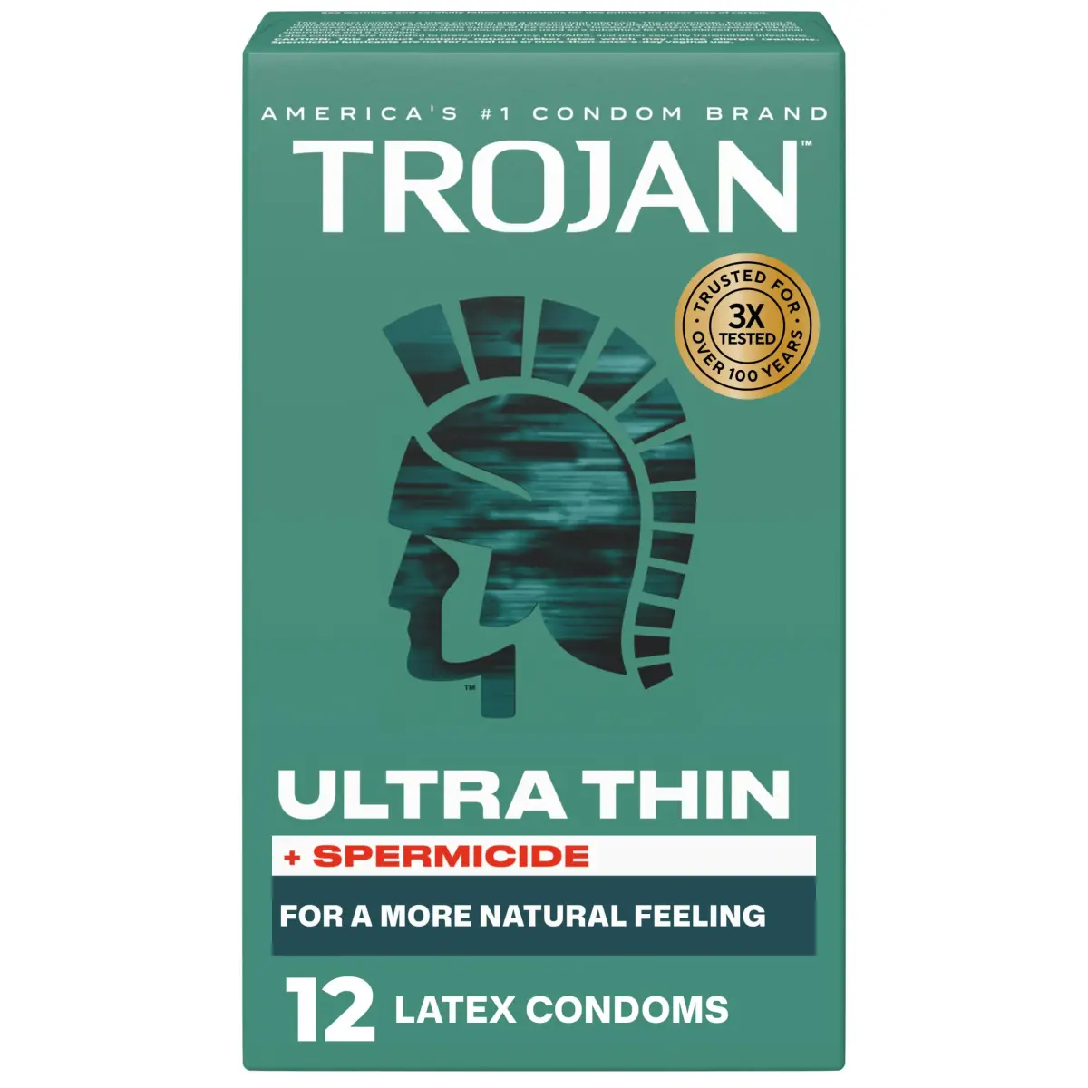 Trojan Ultra Thin Plus Spermicide Condoms 12 Count | Natural Feeling & Extra Pregnancy Protection - main product image