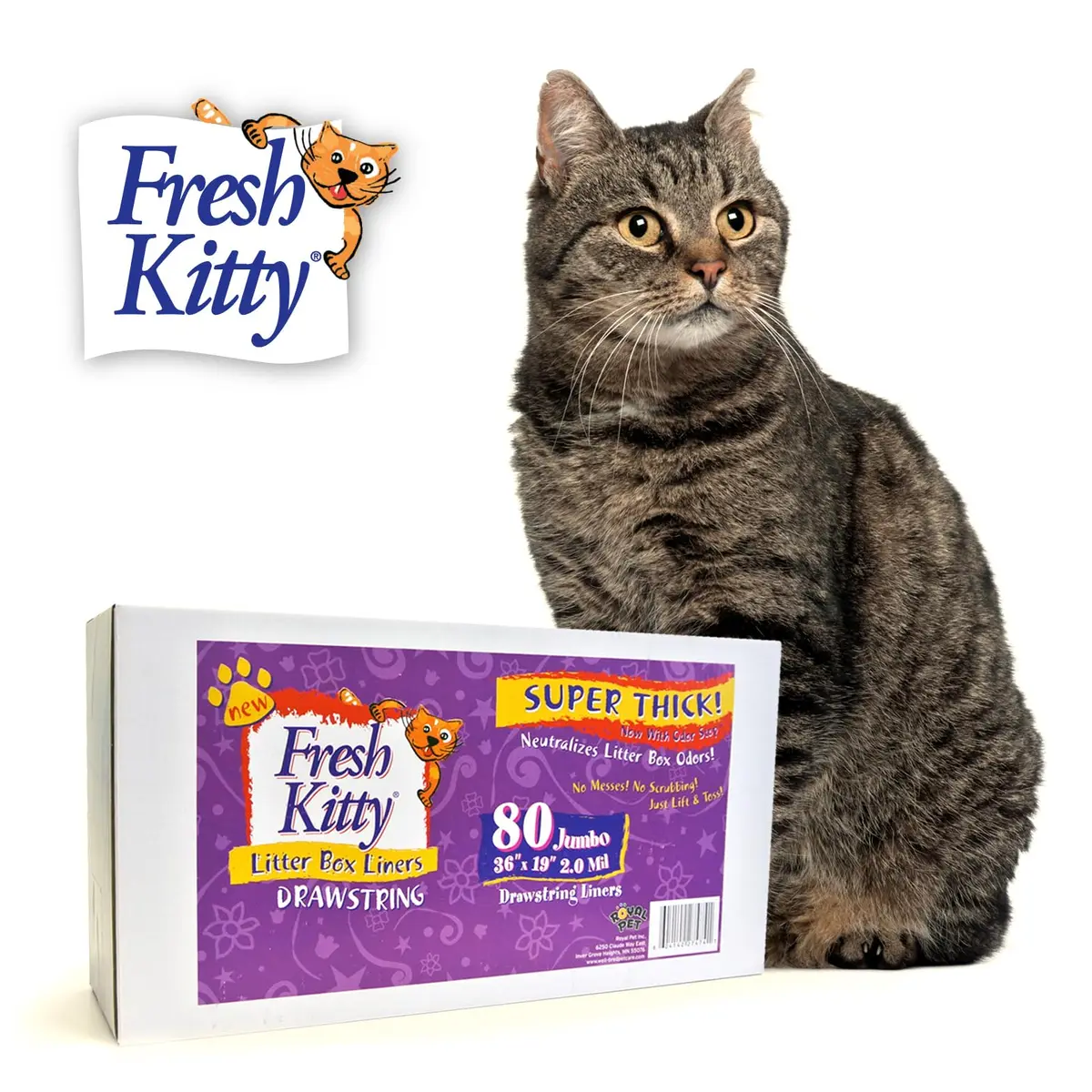 Fresh Kitty 80 Count Super Thick Drawstring Litter Box Liners | Scented, Durable, Easy Clean, Jumbo Size - main product image