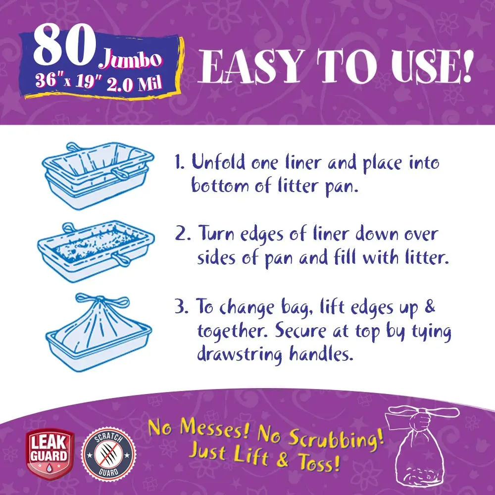 Fresh Kitty 80 Count Super Thick Drawstring Litter Box Liners | Scented, Durable, Easy Clean, Jumbo Size - view 5