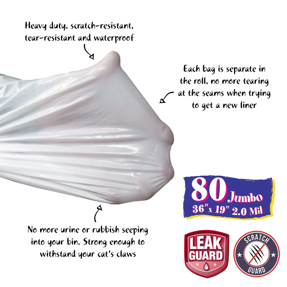 Fresh Kitty 80 Count Super Thick Drawstring Litter Box Liners | Scented, Durable, Easy Clean, Jumbo Size - view 2